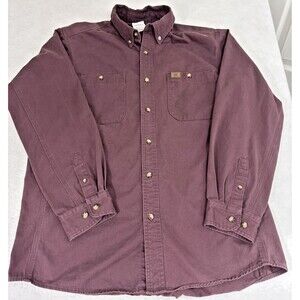 Wrangler Riggs Workwear Shirt Mens Lg Maroon Long Sleeve Cotton Canvas Outdoor
